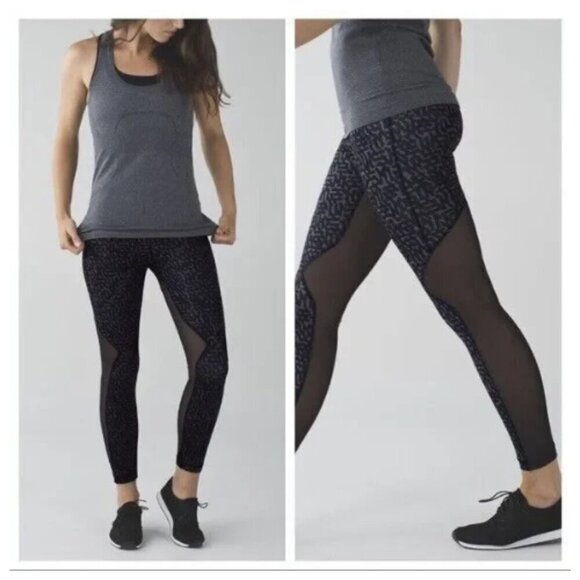 Lululemon Running in the City Luxtreme Tight Size 4 Mesh Black Grey - Picture 1 of 10